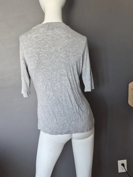 Light Gray Short Sleeve Top with Cutout Choker Neck - Picture 2 of 3